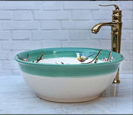 کاسه رو شویی رو کار با نقاشی پرنده روی شاخه کد ۲۰۴۷